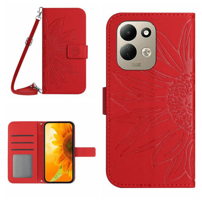 Funda de cuero con tapa para teléfono con diseño de girasol en relieve y cordón, For Redmi A7 Pro 171mm / Poco C85x 5G, For Redmi Note 15 Pro+ 5G Global 163.3mm, For Redmi Note 15 5G Global 164mm, For Redmi Note 15 Pro 4G Global 163.2mm                ...