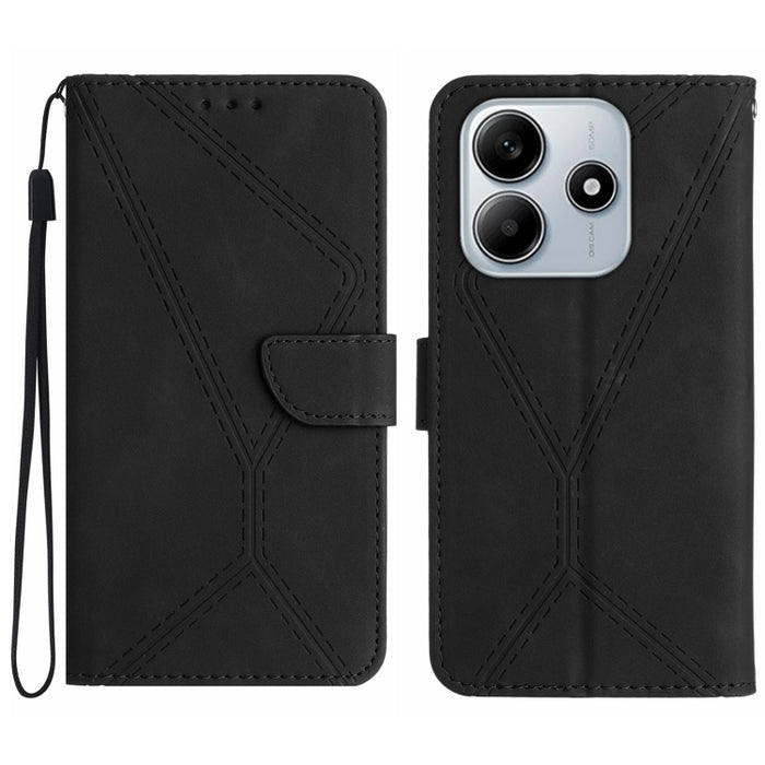 Funda para teléfono de cuero con costuras en relieve, For Redmi Note 14 Pro+ 5G, For Redmi 14C 4G