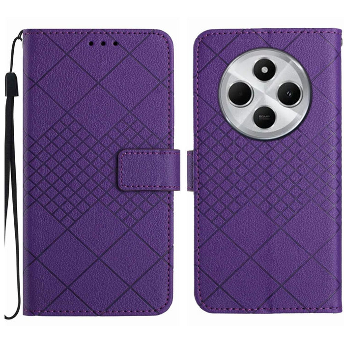 Funda de cuero para teléfono con textura de cuadrícula rómbica, For Redmi Note 14 Pro+ 5G, For Redmi 14C 4G