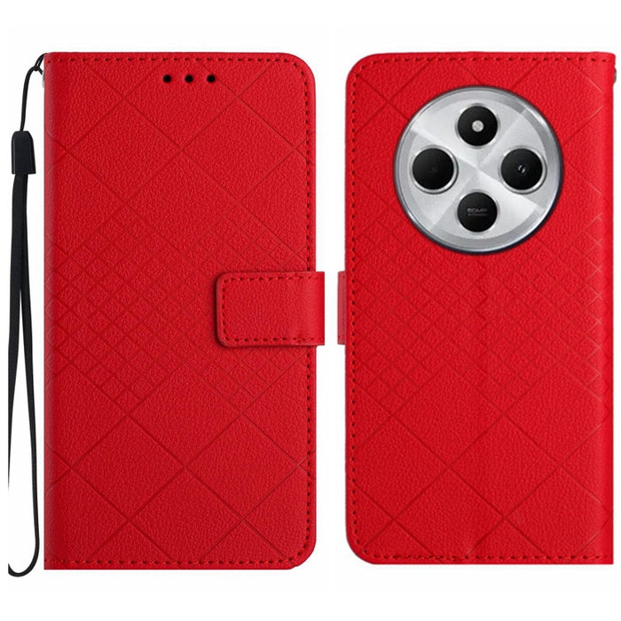 Funda de cuero para teléfono con textura de cuadrícula rómbica, For Redmi Note 14 Pro+ 5G, For Redmi 14C 4G
