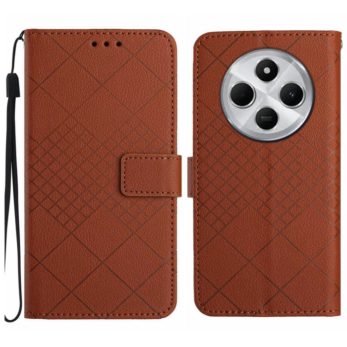 Funda de cuero para teléfono con textura de cuadrícula rómbica, For Redmi Note 14 Pro+ 5G, For Redmi 14C 4G