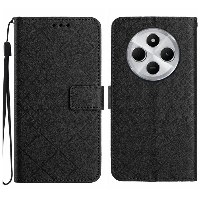 Funda de cuero para teléfono con textura de cuadrícula rómbica, For Redmi Note 14 Pro+ 5G, For Redmi 14C 4G