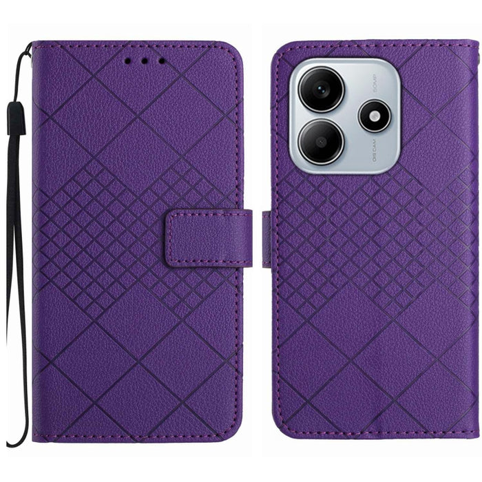 Funda de cuero para teléfono con textura de cuadrícula rómbica, For Redmi Note 14 Pro+ 5G, For Redmi 14C 4G