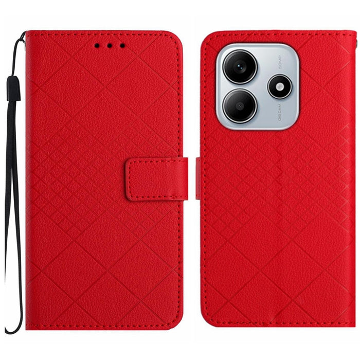 Funda de cuero para teléfono con textura de cuadrícula rómbica, For Redmi Note 14 Pro+ 5G, For Redmi 14C 4G