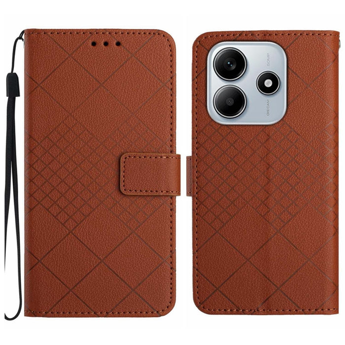 Funda de cuero para teléfono con textura de cuadrícula rómbica, For Redmi Note 14 Pro+ 5G, For Redmi 14C 4G