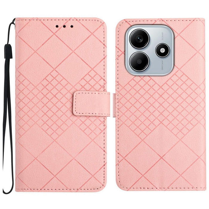 Funda de cuero para teléfono con textura de cuadrícula rómbica, For Redmi Note 14 Pro+ 5G, For Redmi 14C 4G