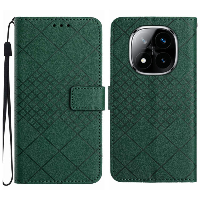 Funda de cuero para teléfono con textura de cuadrícula rómbica, For Redmi Note 14 Pro+ 5G, For Redmi 14C 4G