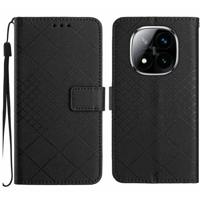 Funda de cuero para teléfono con textura de cuadrícula rómbica, For Redmi Note 14 Pro+ 5G, For Redmi 14C 4G