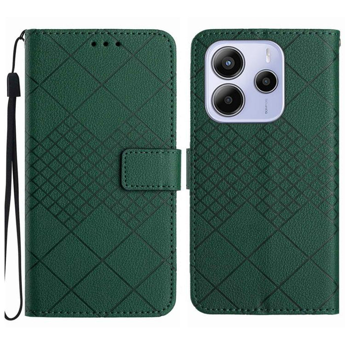 Funda de cuero para teléfono con textura de cuadrícula rómbica, For Redmi Note 14 Pro+ 5G, For Redmi 14C 4G