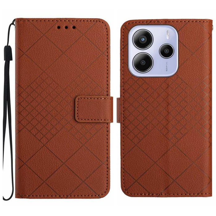 Funda de cuero para teléfono con textura de cuadrícula rómbica, For Redmi Note 14 Pro+ 5G, For Redmi 14C 4G