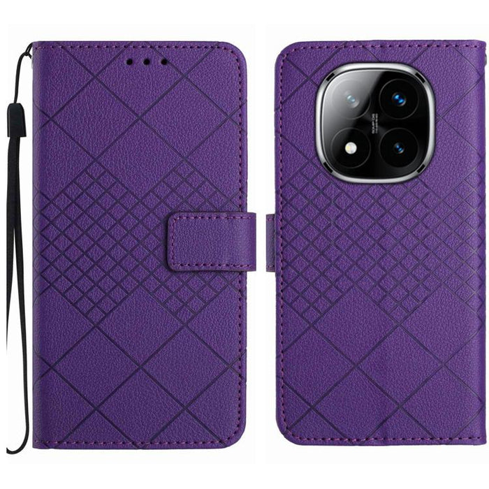 Funda de cuero para teléfono con textura de cuadrícula rómbica, For Redmi Note 14 Pro+ 5G, For Redmi 14C 4G