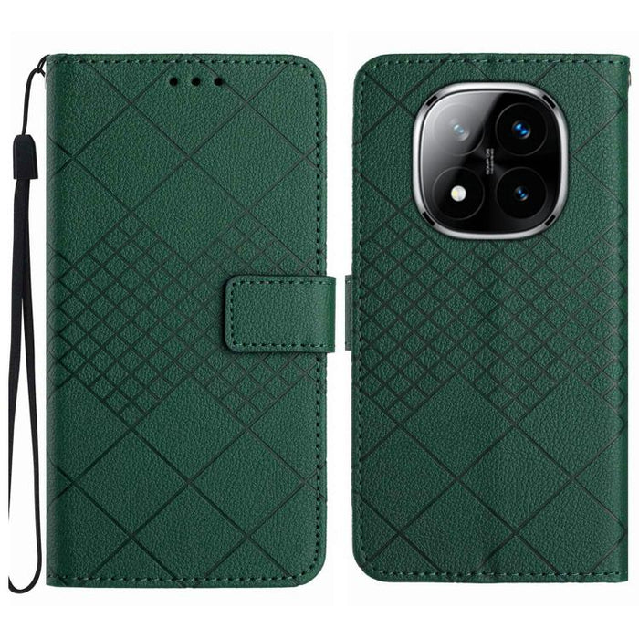 Funda de cuero para teléfono con textura de cuadrícula rómbica, For Redmi Note 14 Pro+ 5G, For Redmi 14C 4G