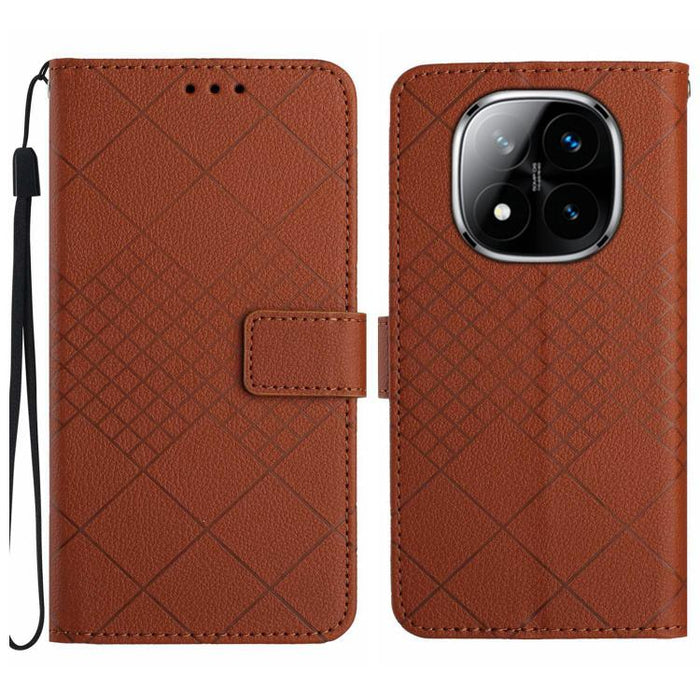 Funda de cuero para teléfono con textura de cuadrícula rómbica, For Redmi Note 14 Pro+ 5G, For Redmi 14C 4G