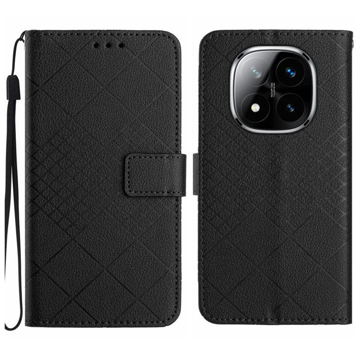 Funda de cuero para teléfono con textura de cuadrícula rómbica, For Redmi Note 14 Pro+ 5G, For Redmi 14C 4G