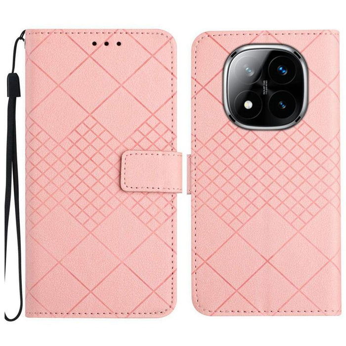 Funda de cuero para teléfono con textura de cuadrícula rómbica, For Redmi Note 14 Pro+ 5G, For Redmi 14C 4G