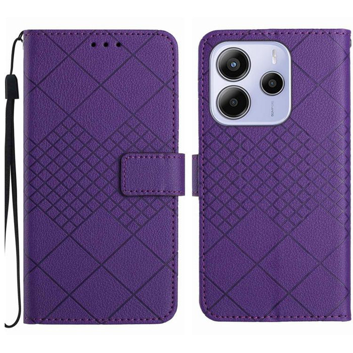 Funda de cuero para teléfono con textura de cuadrícula rómbica, For Redmi Note 14 Pro+ 5G, For Redmi 14C 4G