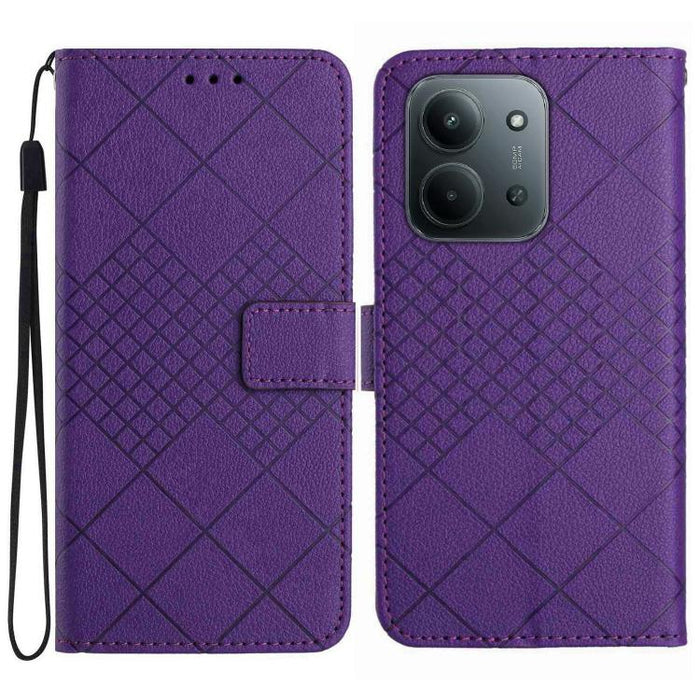 Funda de cuero para teléfono con textura de cuadrícula rómbica, For Redmi A7 Pro 171mm / Poco C85x 5G, For Redmi Note 15 Pro+ 5G Global 163.3mm, For Redmi Note 15 5G Global 164mm, For Redmi Note 15 Pro 4G Global 163.2mm                                 ...