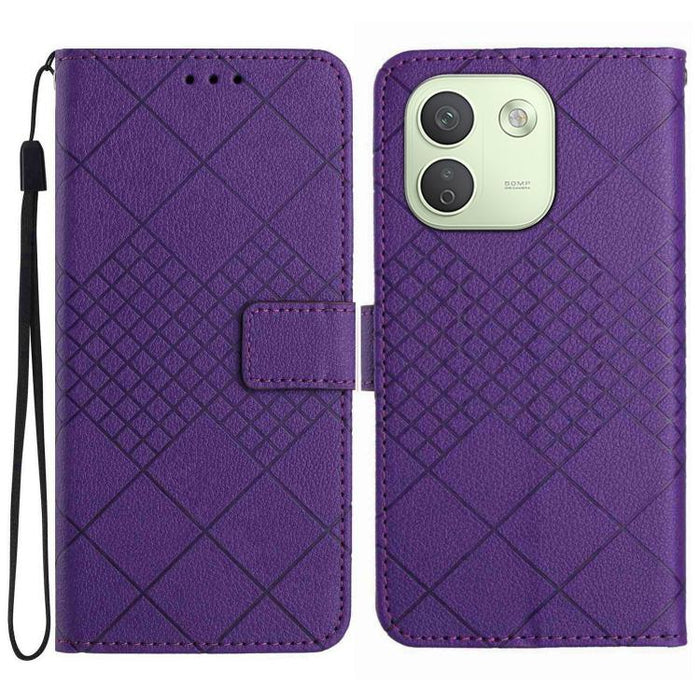 Funda de cuero para teléfono con textura de cuadrícula rómbica, For Redmi A7 Pro 171mm / Poco C85x 5G, For Redmi Note 15 Pro+ 5G Global 163.3mm, For Redmi Note 15 5G Global 164mm, For Redmi Note 15 Pro 4G Global 163.2mm                                 ...