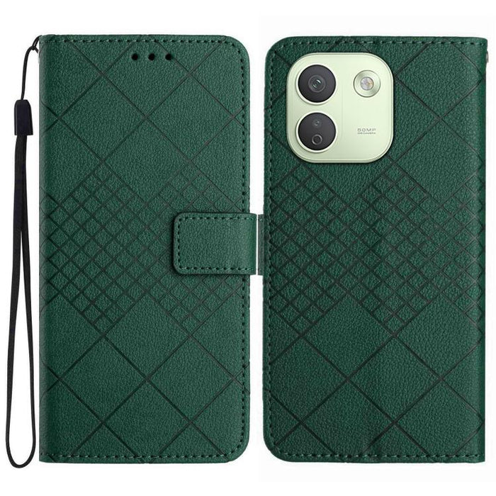Funda de cuero para teléfono con textura de cuadrícula rómbica, For Redmi A7 Pro 171mm / Poco C85x 5G, For Redmi Note 15 Pro+ 5G Global 163.3mm, For Redmi Note 15 5G Global 164mm, For Redmi Note 15 Pro 4G Global 163.2mm                                 ...
