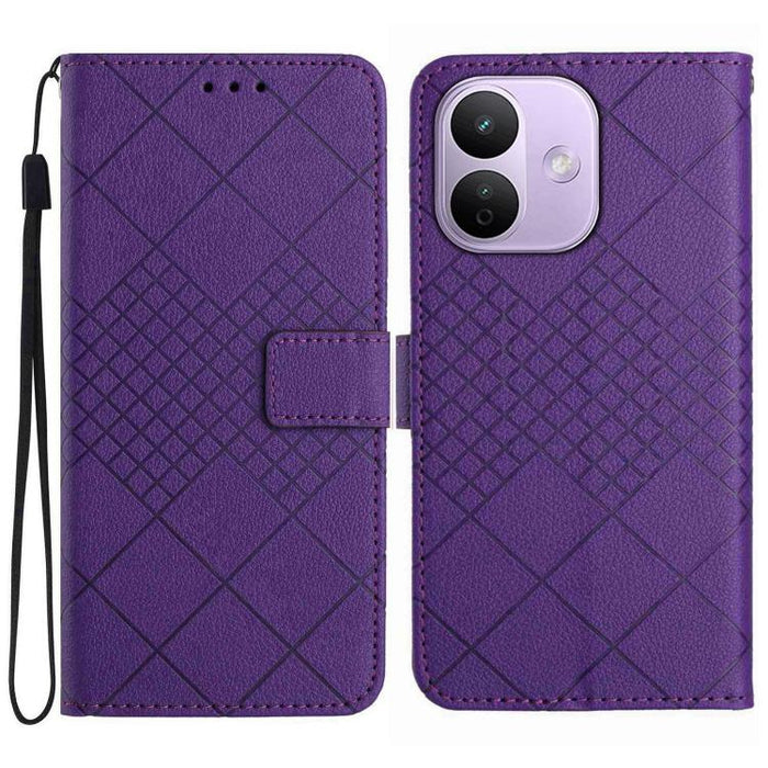 Funda de cuero para teléfono con textura de cuadrícula rómbica, For Redmi A7 Pro 171mm / Poco C85x 5G, For Redmi Note 15 Pro+ 5G Global 163.3mm, For Redmi Note 15 5G Global 164mm, For Redmi Note 15 Pro 4G Global 163.2mm                                 ...