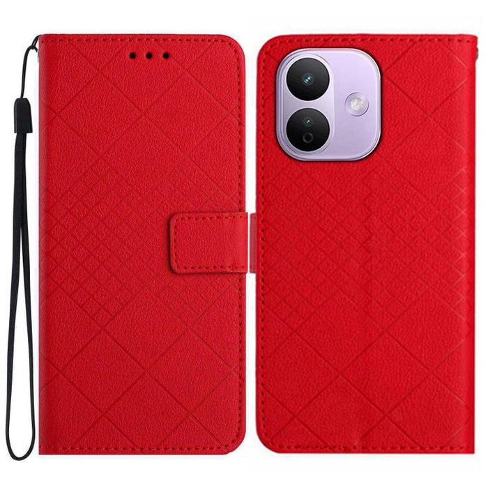 Funda de cuero para teléfono con textura de cuadrícula rómbica, For Redmi A7 Pro 171mm / Poco C85x 5G, For Redmi Note 15 Pro+ 5G Global 163.3mm, For Redmi Note 15 5G Global 164mm, For Redmi Note 15 Pro 4G Global 163.2mm                                 ...