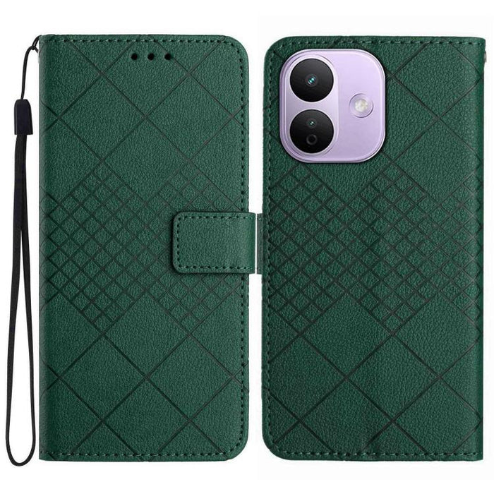 Funda de cuero para teléfono con textura de cuadrícula rómbica, For Redmi A7 Pro 171mm / Poco C85x 5G, For Redmi Note 15 Pro+ 5G Global 163.3mm, For Redmi Note 15 5G Global 164mm, For Redmi Note 15 Pro 4G Global 163.2mm                                 ...