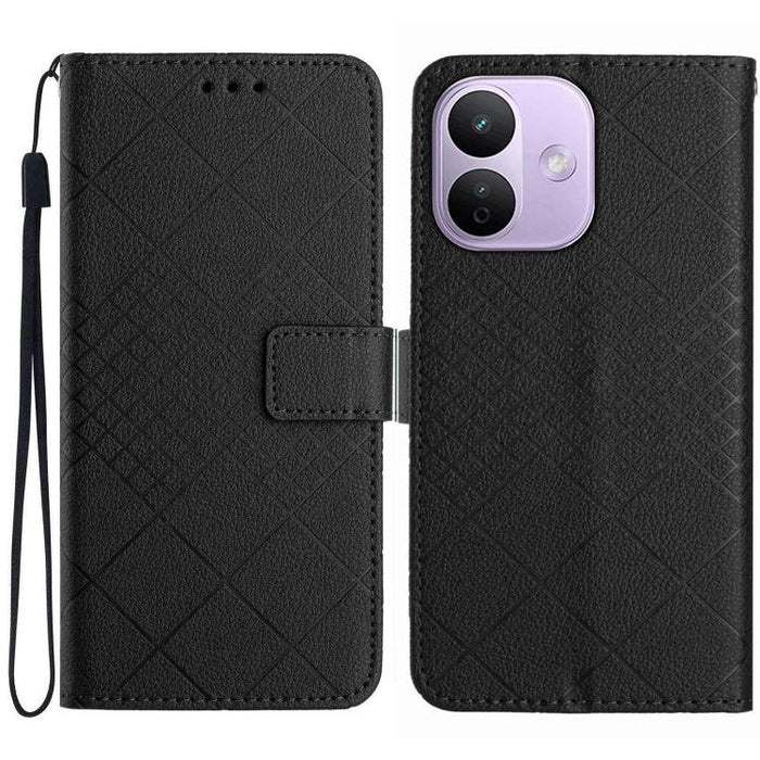 Funda de cuero para teléfono con textura de cuadrícula rómbica, For Redmi A7 Pro 171mm / Poco C85x 5G, For Redmi Note 15 Pro+ 5G Global 163.3mm, For Redmi Note 15 5G Global 164mm, For Redmi Note 15 Pro 4G Global 163.2mm                                 ...