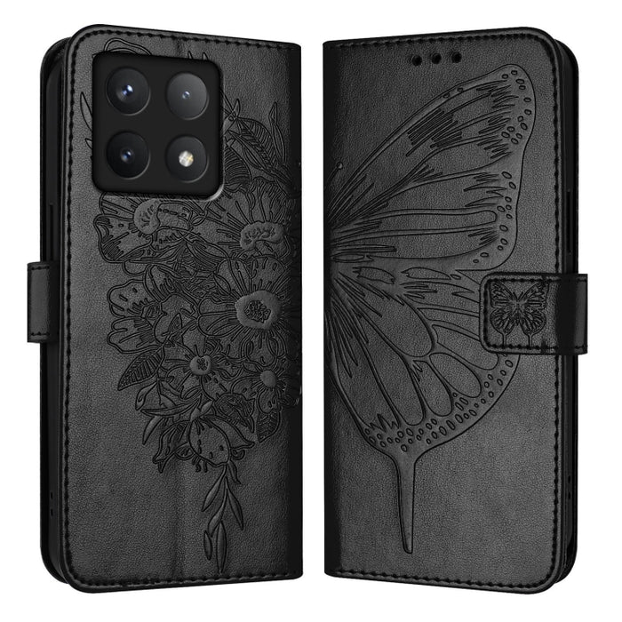 Funda de cuero para teléfono con diseño de mariposa en relieve, For Xiaomi 14T Pro, For Xiaomi 14T