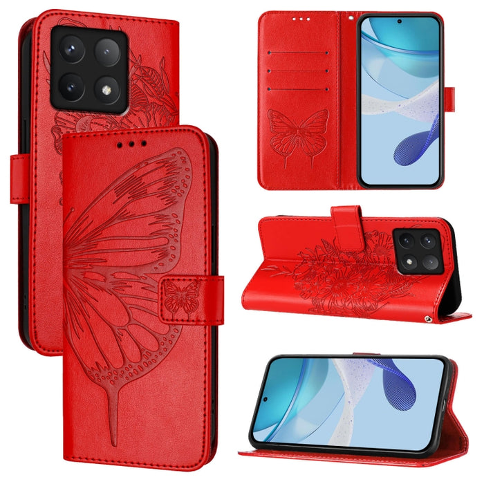 Funda de cuero para teléfono con diseño de mariposa en relieve, For Xiaomi 14T Pro, For Xiaomi 14T