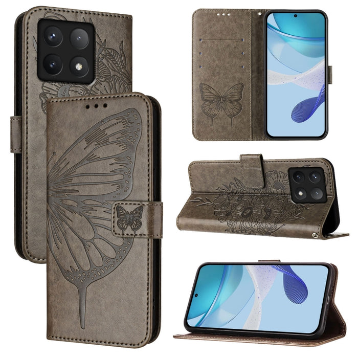 Funda de cuero para teléfono con diseño de mariposa en relieve, For Xiaomi 14T Pro, For Xiaomi 14T
