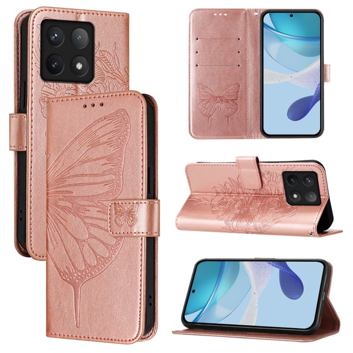 Funda de cuero para teléfono con diseño de mariposa en relieve, For Xiaomi 14T Pro, For Xiaomi 14T