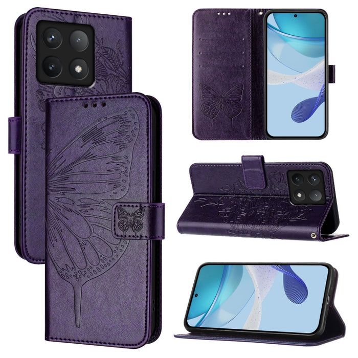 Funda de cuero para teléfono con diseño de mariposa en relieve, For Xiaomi 14T Pro, For Xiaomi 14T