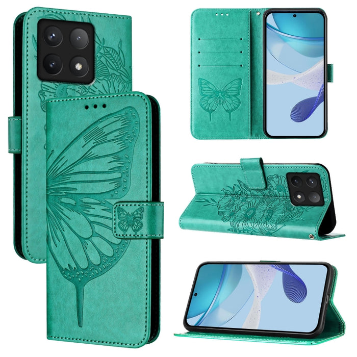 Funda de cuero para teléfono con diseño de mariposa en relieve, For Xiaomi 14T Pro, For Xiaomi 14T