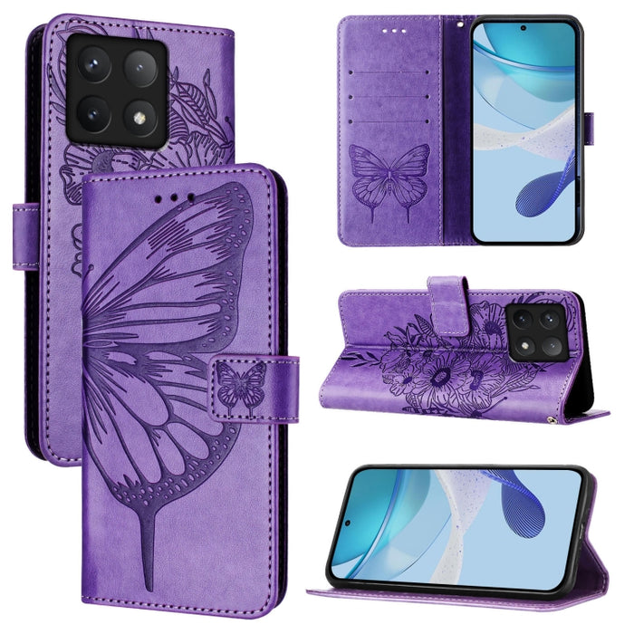 Funda de cuero para teléfono con diseño de mariposa en relieve, For Xiaomi 14T Pro, For Xiaomi 14T