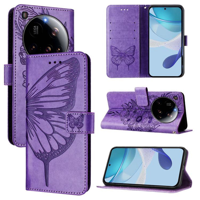 Funda de cuero para teléfono con diseño de mariposa en relieve, For Xiaomi 14T Pro, For Xiaomi 14T