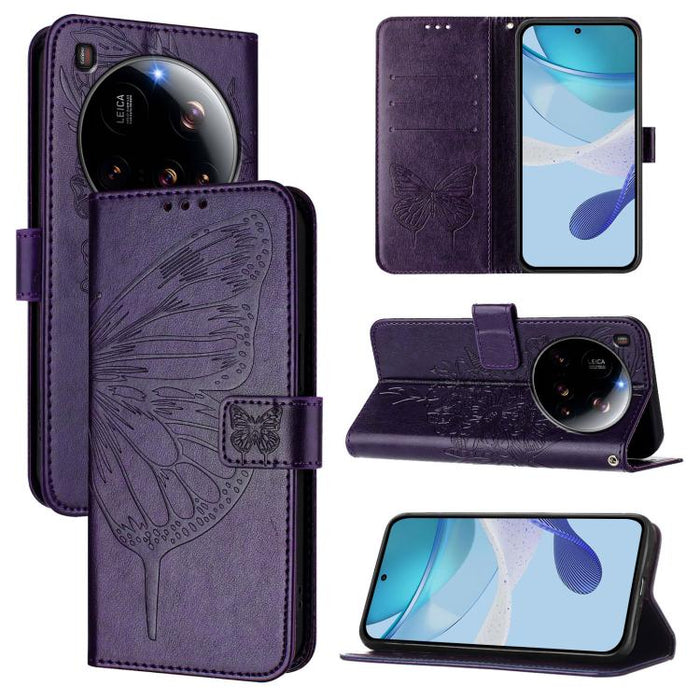 Funda de cuero para teléfono con diseño de mariposa en relieve, For Xiaomi 14T Pro, For Xiaomi 14T
