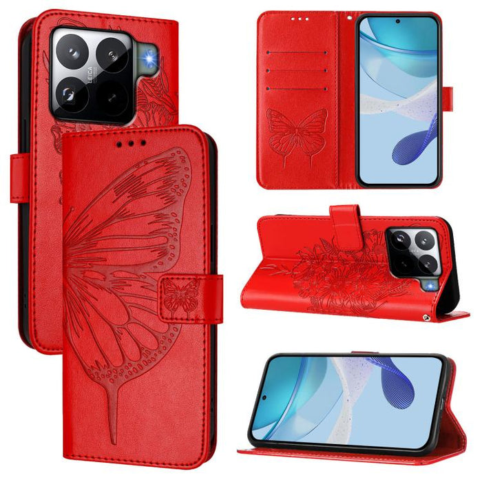Funda de cuero para teléfono con diseño de mariposa en relieve, For Xiaomi 17 Max 5G, For Xiaomi 17T Pro 5G, For Xiaomi Poco M7 4G 169mm, For Xiaomi 15T Pro 5G, For Xiaomi 15T 5G, For Xiaomi Civi 5 Pro 5G, For Xiaomi 15S Pro 5G                         ...