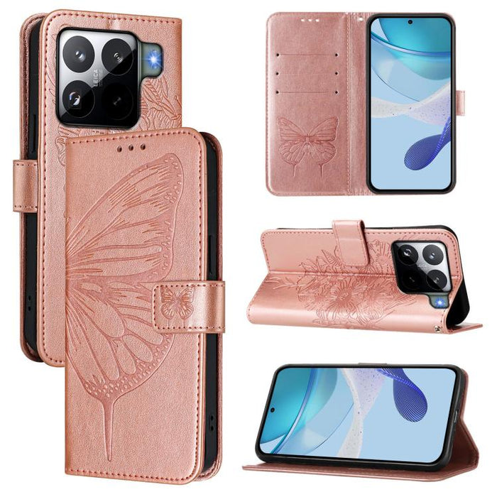 Funda de cuero para teléfono con diseño de mariposa en relieve, For Xiaomi 17 Max 5G, For Xiaomi 17T Pro 5G, For Xiaomi Poco M7 4G 169mm, For Xiaomi 15T Pro 5G, For Xiaomi 15T 5G, For Xiaomi Civi 5 Pro 5G, For Xiaomi 15S Pro 5G                         ...