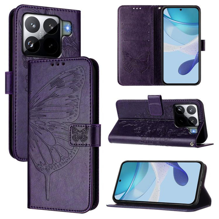 Funda de cuero para teléfono con diseño de mariposa en relieve, For Xiaomi 17 Max 5G, For Xiaomi 17T Pro 5G, For Xiaomi Poco M7 4G 169mm, For Xiaomi 15T Pro 5G, For Xiaomi 15T 5G, For Xiaomi Civi 5 Pro 5G, For Xiaomi 15S Pro 5G                         ...