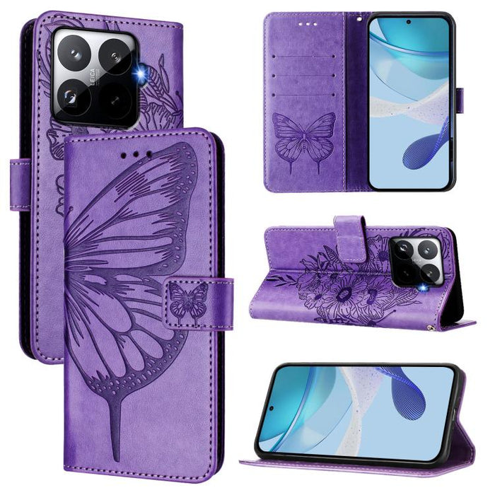 Funda de cuero para teléfono con diseño de mariposa en relieve, For Xiaomi 17 Max 5G, For Xiaomi 17T Pro 5G, For Xiaomi Poco M7 4G 169mm, For Xiaomi 15T Pro 5G, For Xiaomi 15T 5G, For Xiaomi Civi 5 Pro 5G, For Xiaomi 15S Pro 5G                         ...
