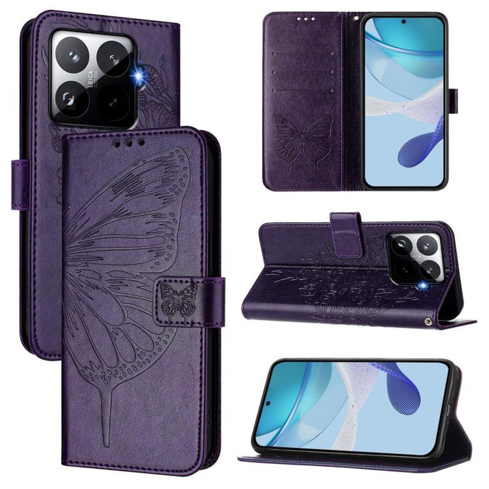 Funda de cuero para teléfono con diseño de mariposa en relieve, For Xiaomi 17 Max 5G, For Xiaomi 17T Pro 5G, For Xiaomi Poco M7 4G 169mm, For Xiaomi 15T Pro 5G, For Xiaomi 15T 5G, For Xiaomi Civi 5 Pro 5G, For Xiaomi 15S Pro 5G                         ...