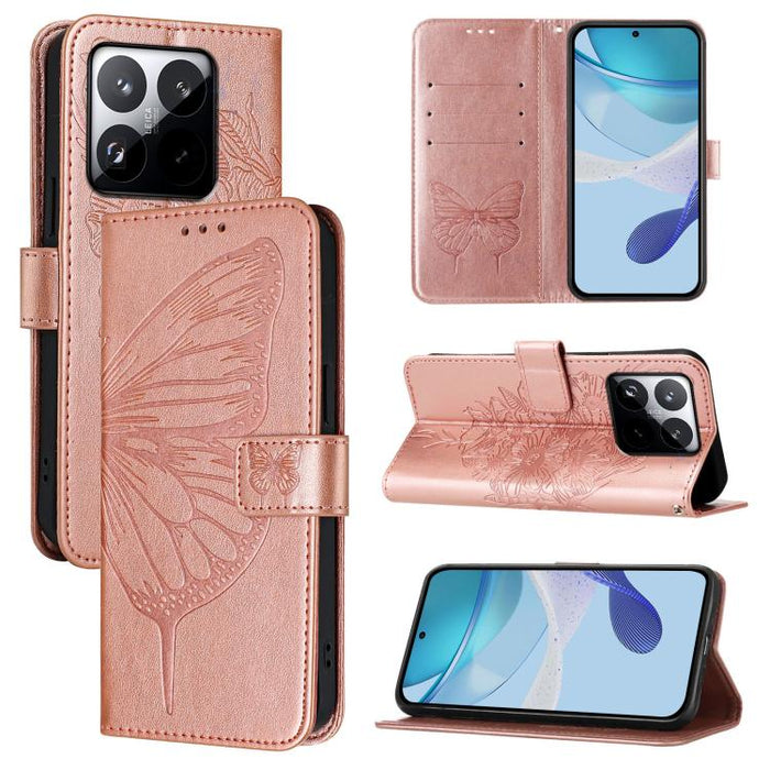 Funda de cuero para teléfono con diseño de mariposa en relieve, For Xiaomi 17 Max 5G, For Xiaomi 17T Pro 5G, For Xiaomi Poco M7 4G 169mm, For Xiaomi 15T Pro 5G, For Xiaomi 15T 5G, For Xiaomi Civi 5 Pro 5G, For Xiaomi 15S Pro 5G                         ...