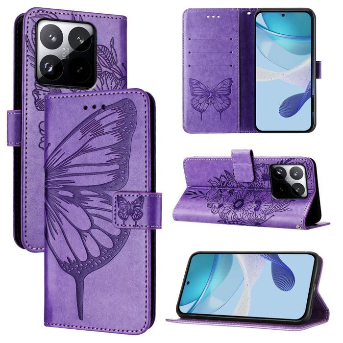 Funda de cuero para teléfono con diseño de mariposa en relieve, For Xiaomi 17 Max 5G, For Xiaomi 17T Pro 5G, For Xiaomi Poco M7 4G 169mm, For Xiaomi 15T Pro 5G, For Xiaomi 15T 5G, For Xiaomi Civi 5 Pro 5G, For Xiaomi 15S Pro 5G                         ...