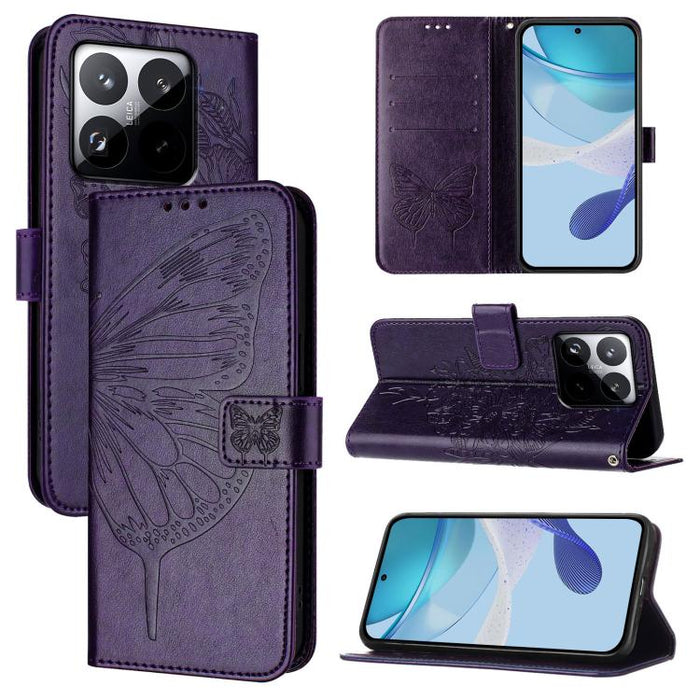 Funda de cuero para teléfono con diseño de mariposa en relieve, For Xiaomi 17 Max 5G, For Xiaomi 17T Pro 5G, For Xiaomi Poco M7 4G 169mm, For Xiaomi 15T Pro 5G, For Xiaomi 15T 5G, For Xiaomi Civi 5 Pro 5G, For Xiaomi 15S Pro 5G                         ...