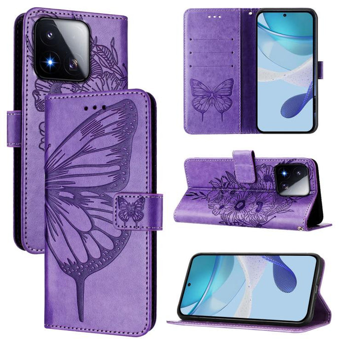 Funda de cuero para teléfono con diseño de mariposa en relieve, For Xiaomi 17 Max 5G, For Xiaomi 17T Pro 5G, For Xiaomi Poco M7 4G 169mm, For Xiaomi 15T Pro 5G, For Xiaomi 15T 5G, For Xiaomi Civi 5 Pro 5G, For Xiaomi 15S Pro 5G                         ...
