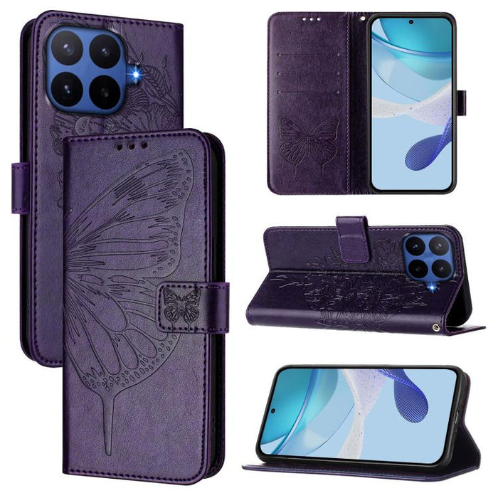 Funda de cuero para teléfono con diseño de mariposa en relieve, For Xiaomi 17 Max 5G, For Xiaomi 17T Pro 5G, For Xiaomi Poco M7 4G 169mm, For Xiaomi 15T Pro 5G, For Xiaomi 15T 5G, For Xiaomi Civi 5 Pro 5G, For Xiaomi 15S Pro 5G                         ...