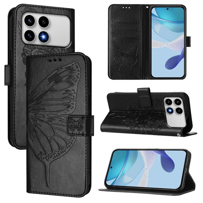 Funda de cuero para teléfono con diseño de mariposa en relieve, For Xiaomi 17 Max 5G, For Xiaomi 17T Pro 5G, For Xiaomi Poco M7 4G 169mm, For Xiaomi 15T Pro 5G, For Xiaomi 15T 5G, For Xiaomi Civi 5 Pro 5G, For Xiaomi 15S Pro 5G                         ...