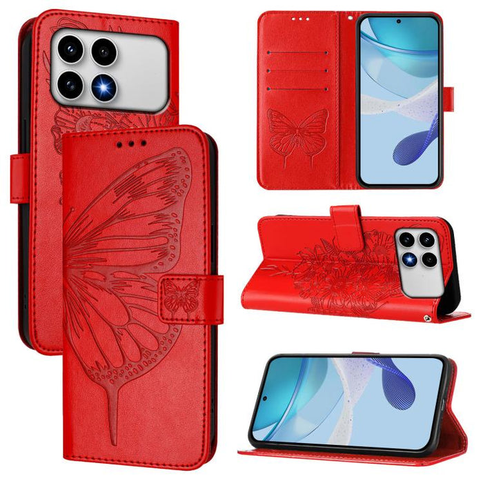 Funda de cuero para teléfono con diseño de mariposa en relieve, For Xiaomi 17 Max 5G, For Xiaomi 17T Pro 5G, For Xiaomi Poco M7 4G 169mm, For Xiaomi 15T Pro 5G, For Xiaomi 15T 5G, For Xiaomi Civi 5 Pro 5G, For Xiaomi 15S Pro 5G                         ...