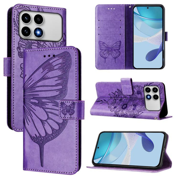 Funda de cuero para teléfono con diseño de mariposa en relieve, For Xiaomi 17 Max 5G, For Xiaomi 17T Pro 5G, For Xiaomi Poco M7 4G 169mm, For Xiaomi 15T Pro 5G, For Xiaomi 15T 5G, For Xiaomi Civi 5 Pro 5G, For Xiaomi 15S Pro 5G                         ...