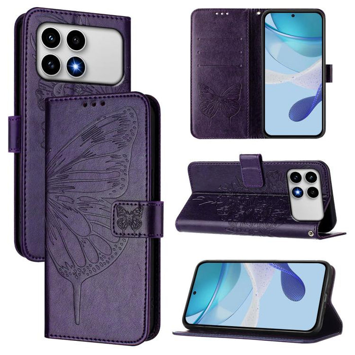 Funda de cuero para teléfono con diseño de mariposa en relieve, For Xiaomi 17 Max 5G, For Xiaomi 17T Pro 5G, For Xiaomi Poco M7 4G 169mm, For Xiaomi 15T Pro 5G, For Xiaomi 15T 5G, For Xiaomi Civi 5 Pro 5G, For Xiaomi 15S Pro 5G                         ...